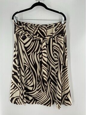 Hypnotized Women’s Size L Skirt With Belt Tie Brown And Beige Knee Length 006